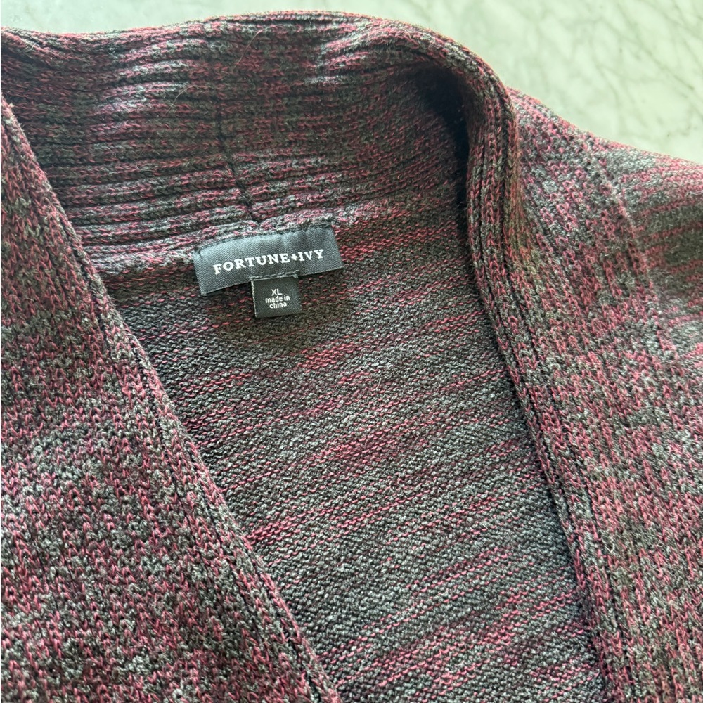 Purple Cardigan Sweater with Ribbed Texture - Picture 2 of 7
